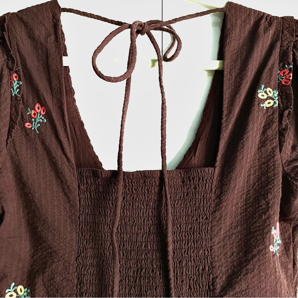 Free People Maisie Floral Embroidered Midi Dress in Brown Combo Size M NWT - Picture 10 of 14